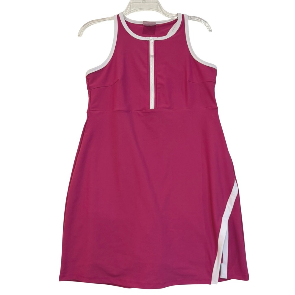 Sleeveless Pink Zip-Front Mini Dress with White Trim